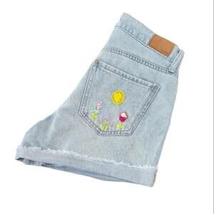Custom Women's High-Waisted Button-Fly Denim Short with Hand Embroidery / Size 2